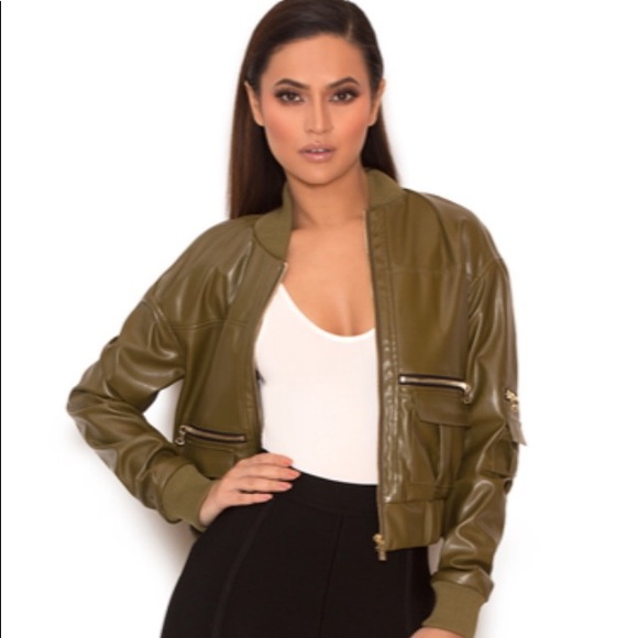 NEW House Of CB Olive Vegan Leather Jacket - Picture 3 of 8